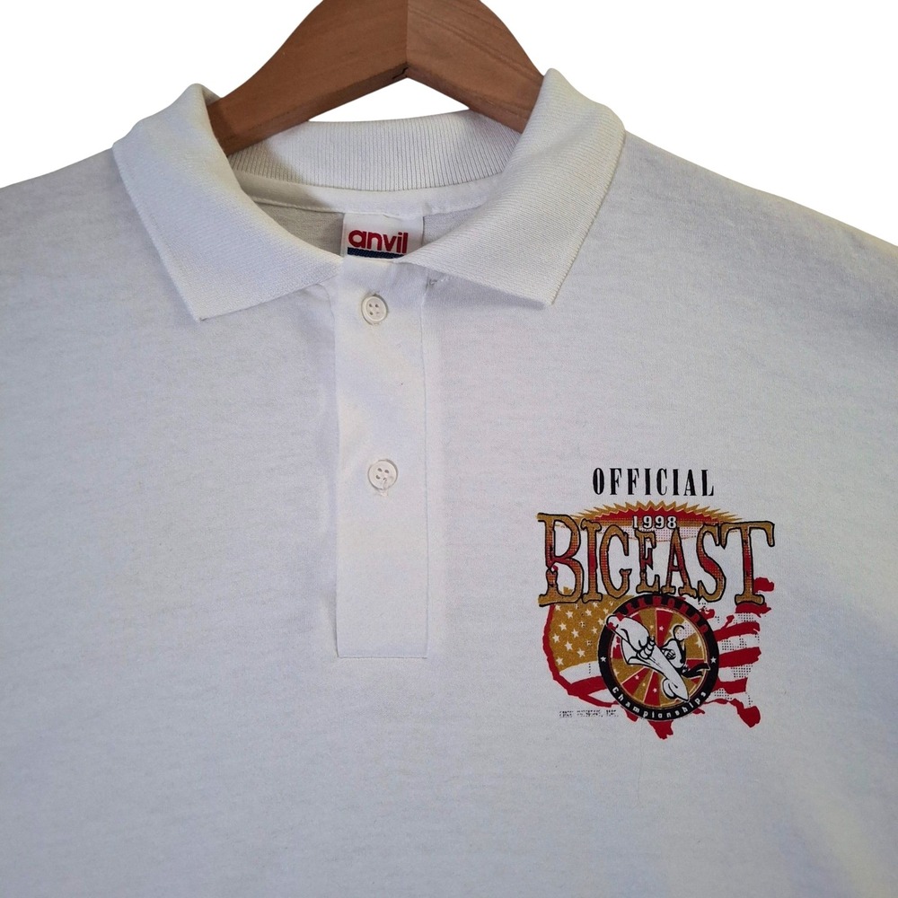 VTG 90s Anvil‎ Polo Shirt Men's Large White 1998 Big East Taekwondo Championship